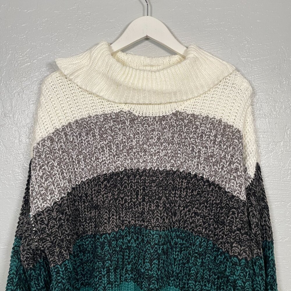 Lane Bryant Women Plus Size 18/ 20 White Gray Green Stripe Sweater Turtleneck - Picture 3 of 9